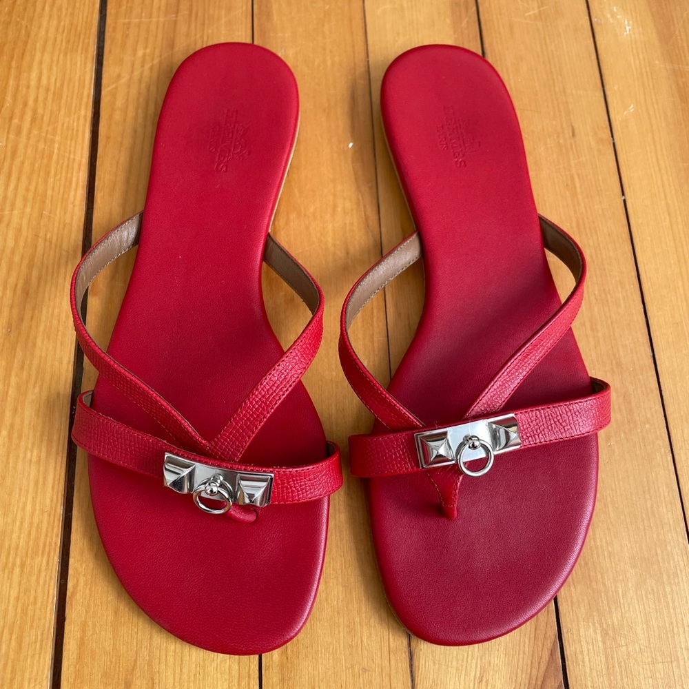 Hermes sandals in gorgeous red color